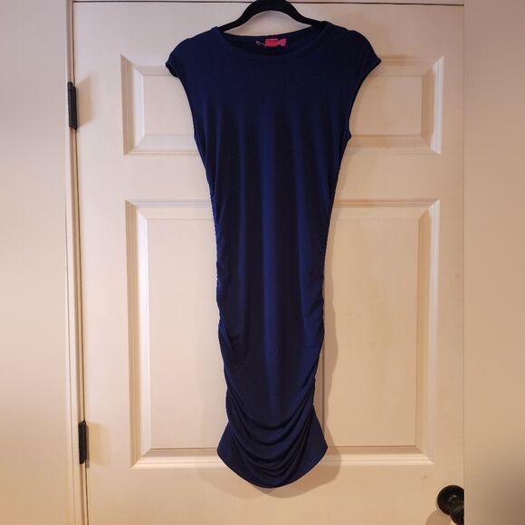 Catherine Malandrino stretchy blue ruched sleeveless knee length dress - Picture 1 of 4